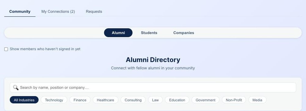 Alumni directory with the hidden-member control